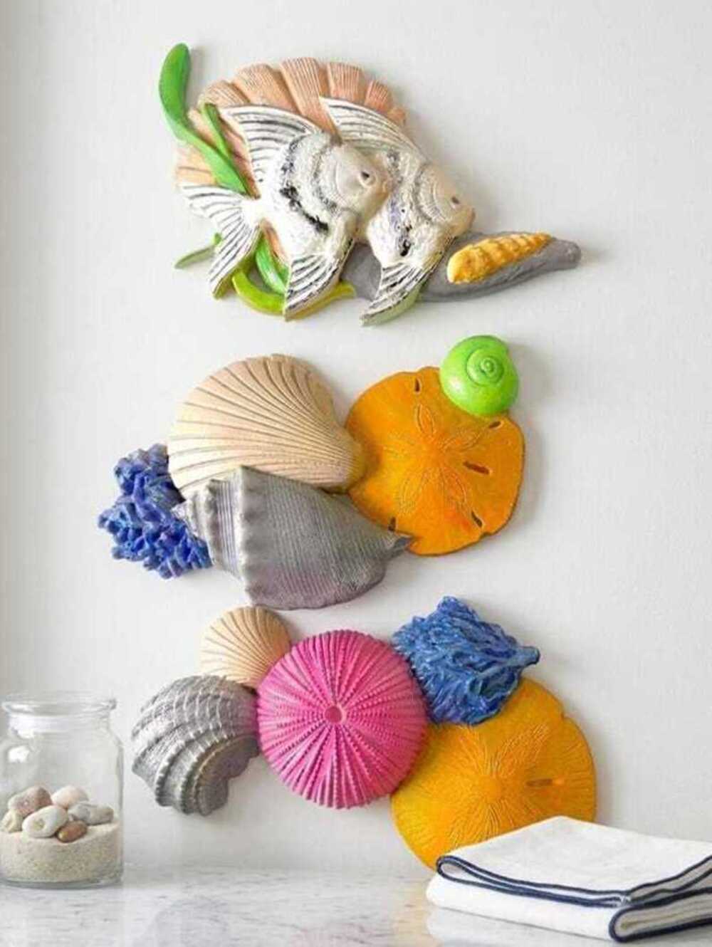 Resin Angelfish Wall Trio, Pink Cobalt Mustard Retro, 80s Pastel Decor, Kitschy